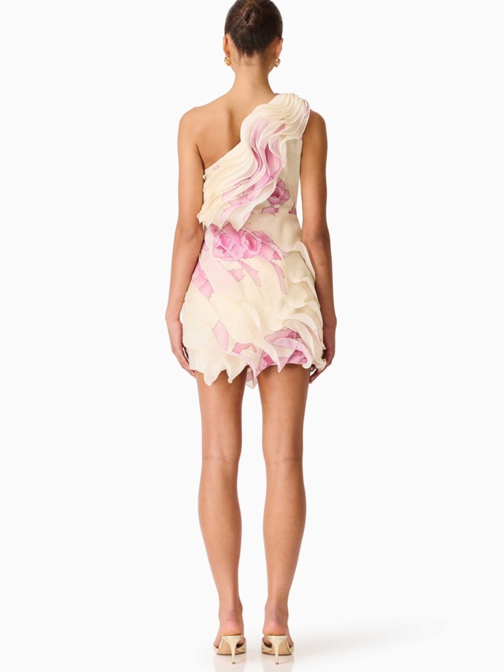 Elliatt Rova One Shoulder Mini Dress in Cream & Pink Floral  Size S NWT - Picture 5 of 9
